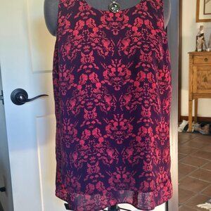 CAbi Size XL Cameo Top Purple and Hot Pink Tiered Sleeveless Blouse #3258